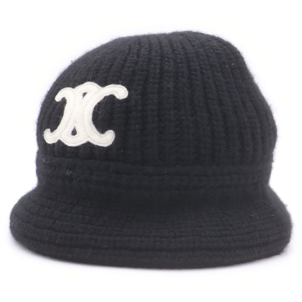 Celine Triomphe Crochet Cashmere Bucket Hat Black