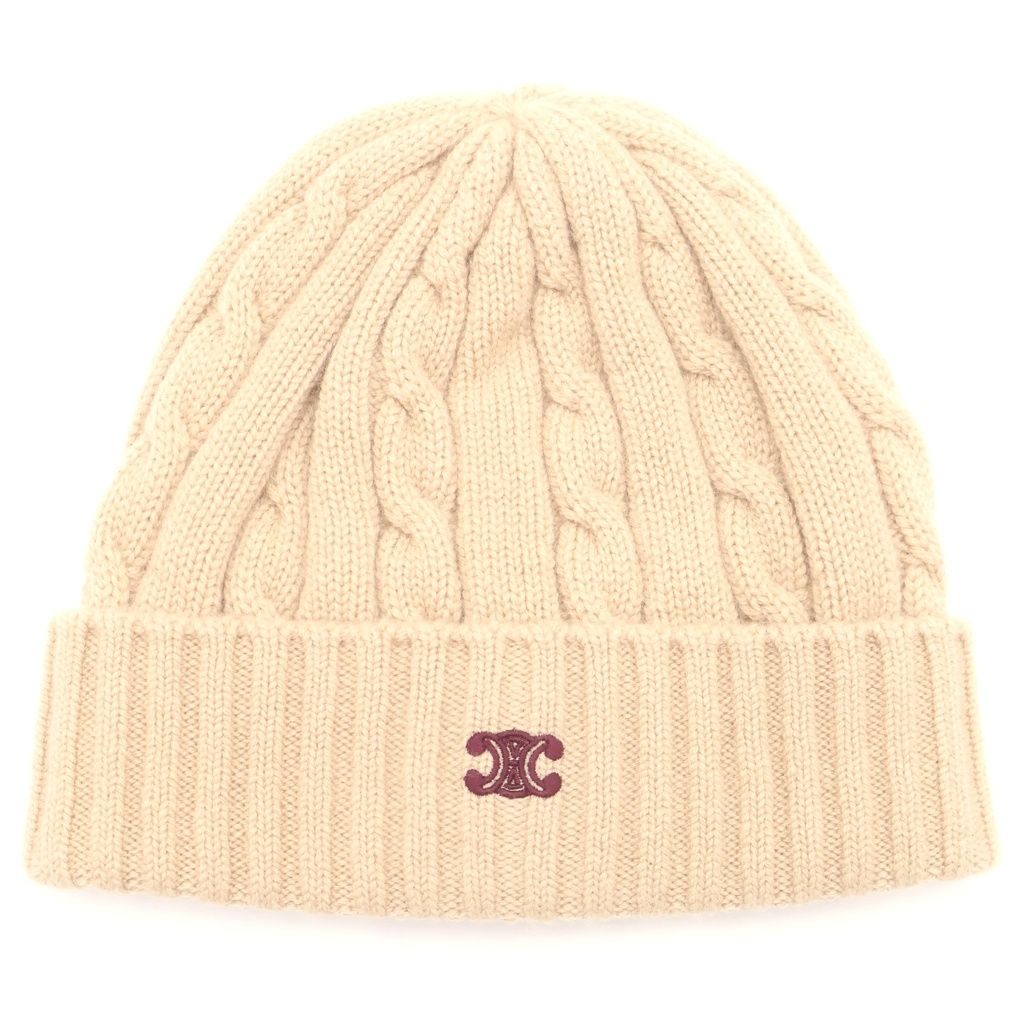 Celine Triomphe Cashmere Knit Hat Cable Beige