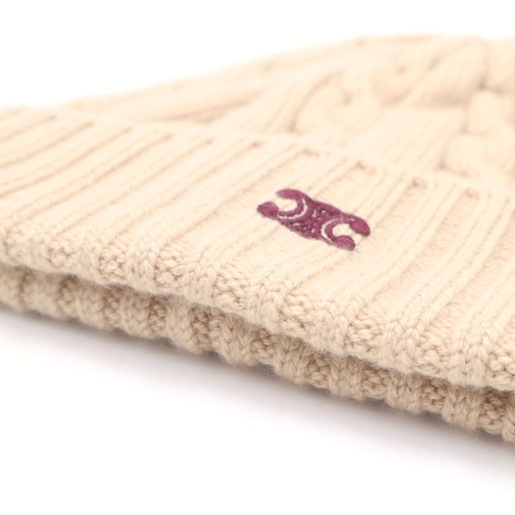 Celine Triomphe Cashmere Knit Hat Cable Beige — view 5