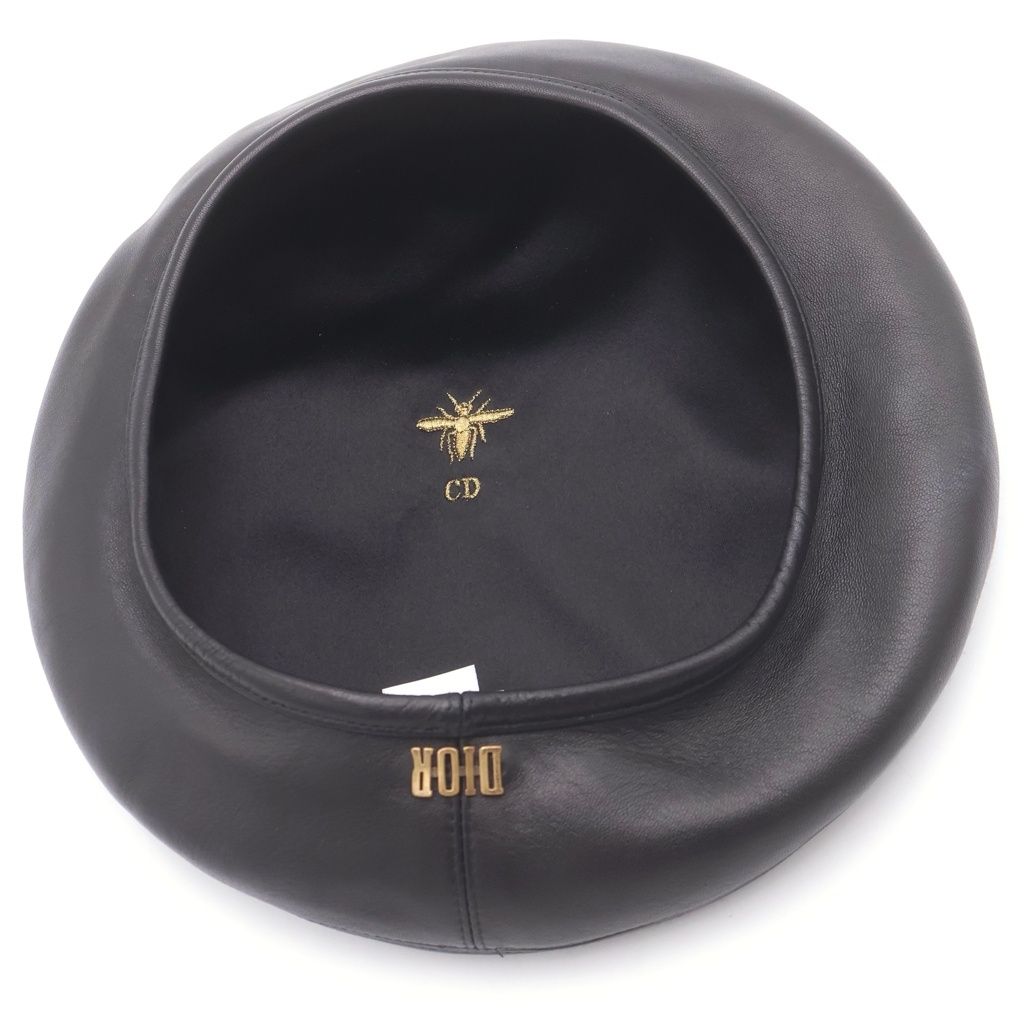 Dior Logo Plate Leather Beret Black — view 5