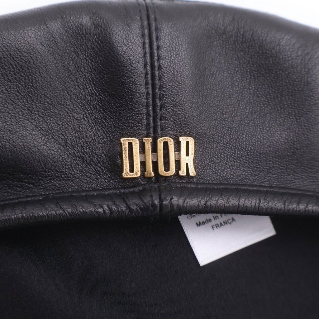 Dior Logo Plate Leather Beret Black — view 6