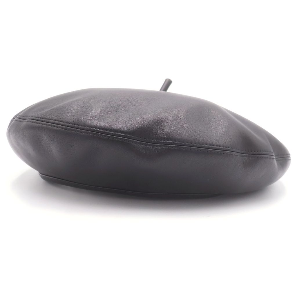 Dior Logo Plate Leather Beret Black