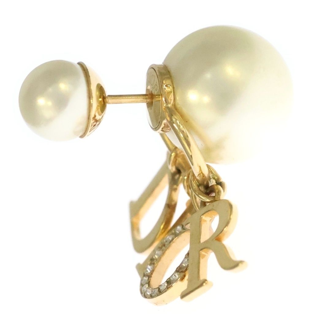 Dior Logo Tribal Earrings Faux Pearl Rhinestone Gold — view 4