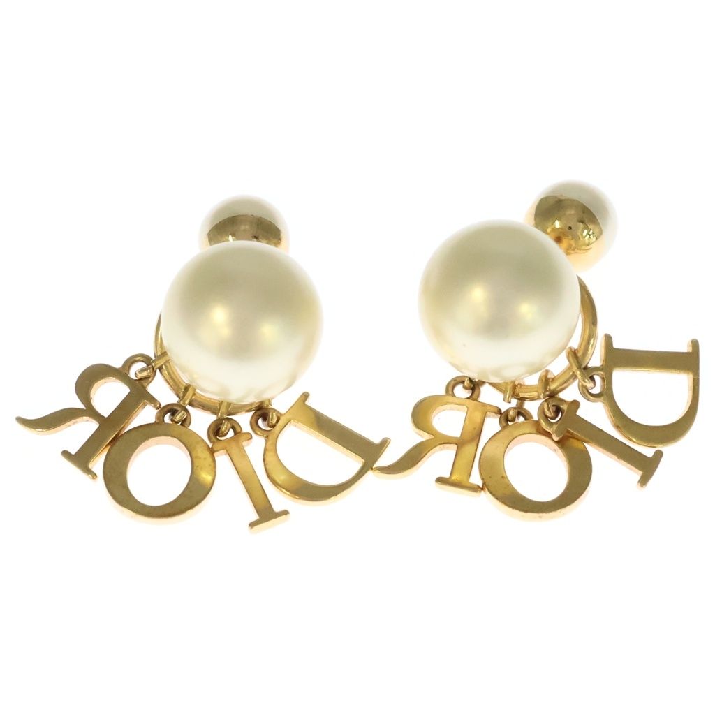 Dior Logo Tribal Earrings Faux Pearl Rhinestone Gold — view 2