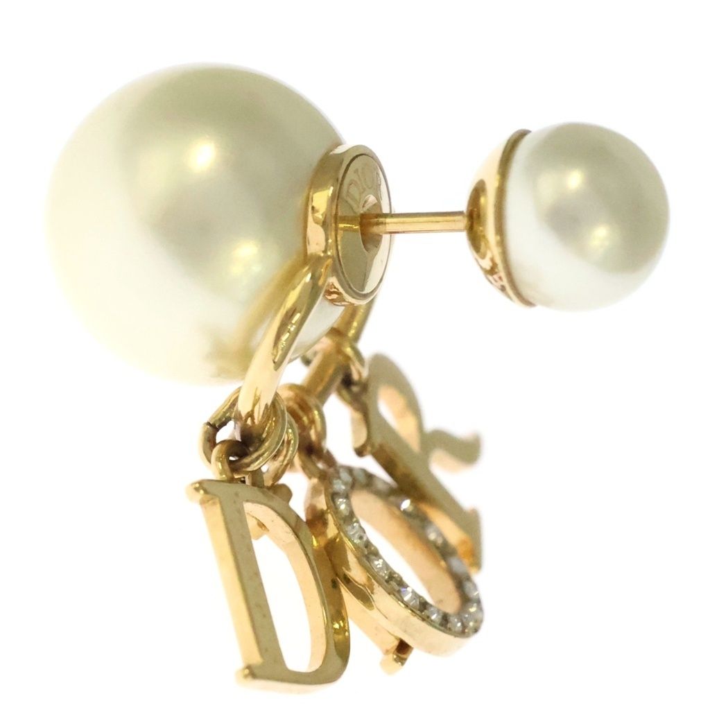 Dior Logo Tribal Earrings Faux Pearl Rhinestone Gold — view 3