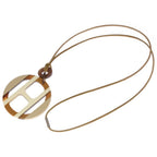 Hermes Equipe Buffalo Horn Pendant White Brown Beige — view 2