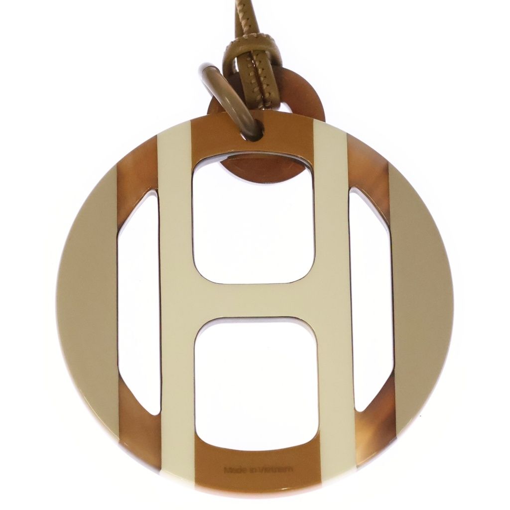 Hermes Equipe Buffalo Horn Pendant White Brown Beige — view 3