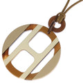 Hermes Equipe Buffalo Horn Pendant White Brown Beige