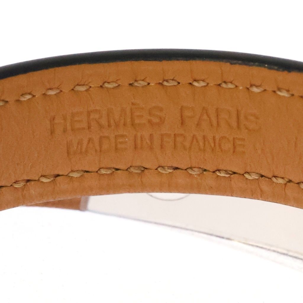 Hermes Rival Double Tour Leather Silver Studs Bracelet Bangle Black — view 5