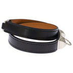 Hermes Rival Double Tour Leather Silver Studs Bracelet Bangle Black — view 3