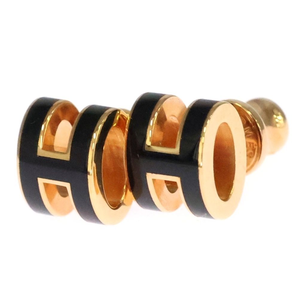 Hermes Pop Motif Gold Earrings Black