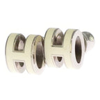 Hermes Pop Motif Silver Earrings White