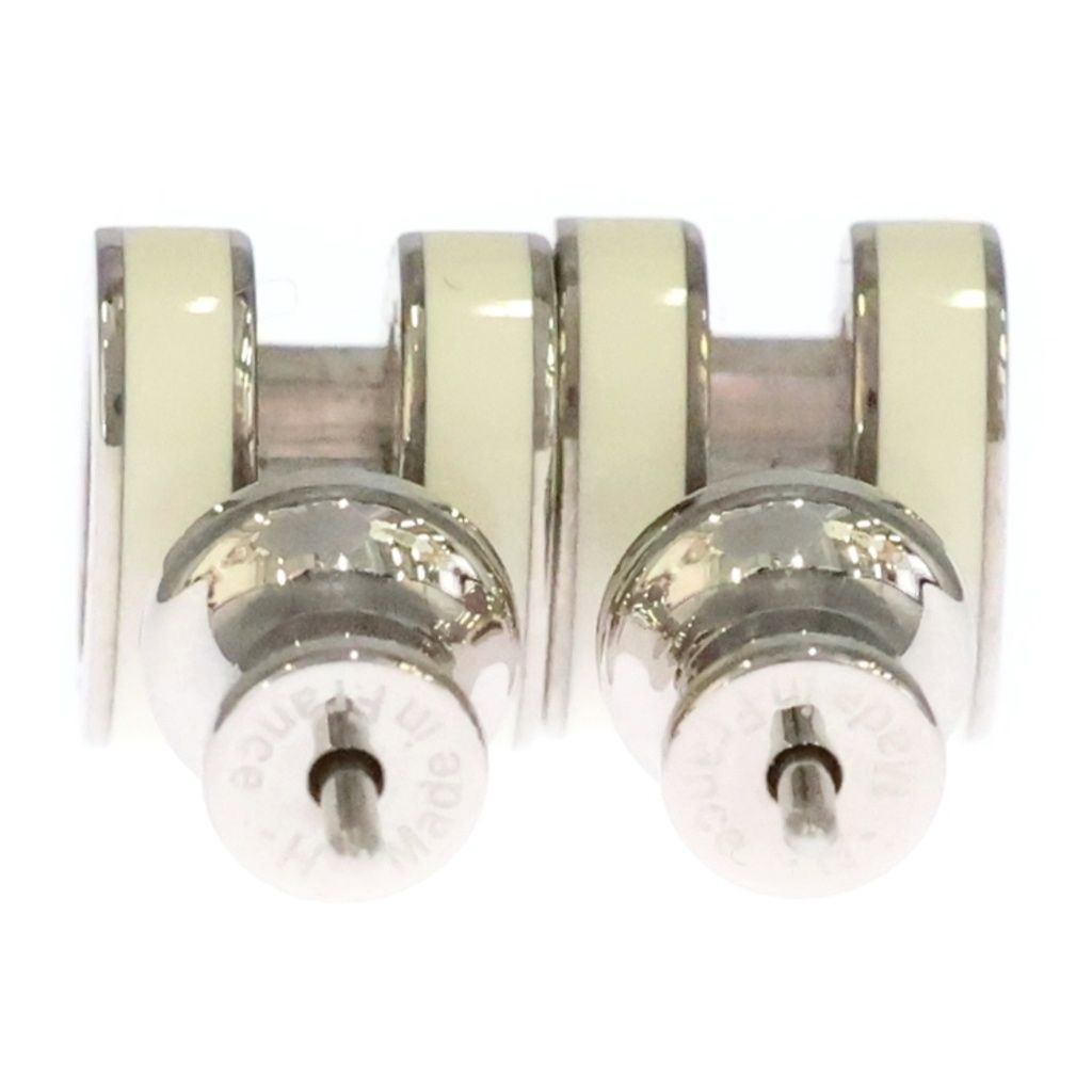 Hermes Pop Motif Silver Earrings White — view 2