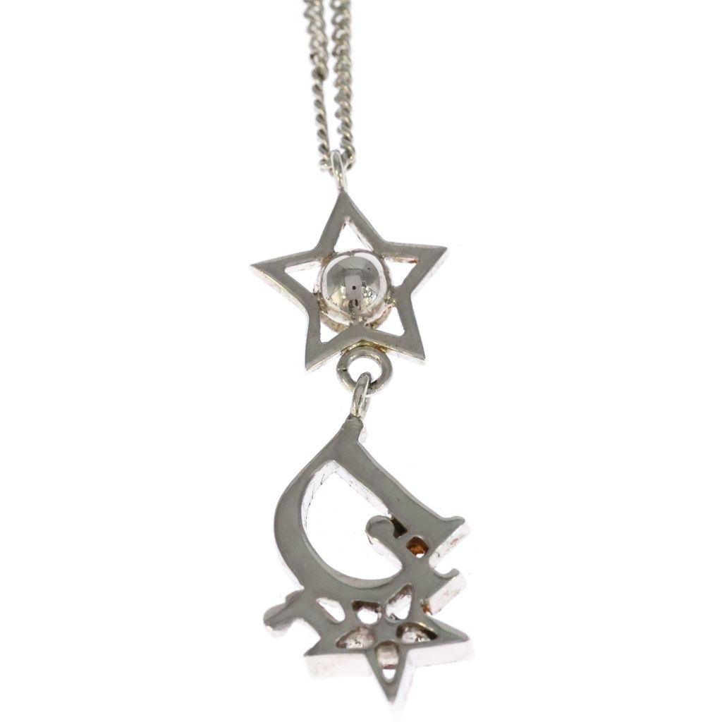 Dior CD Logo Rhinestone Star Motif Pendant Chain Silver — view 3