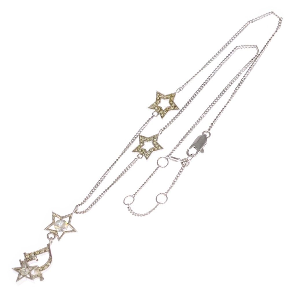Dior CD Logo Rhinestone Star Motif Pendant Chain Silver — view 2