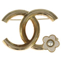 Chanel CC Logo Camellia Pearl Pin Badge Brooch Gold