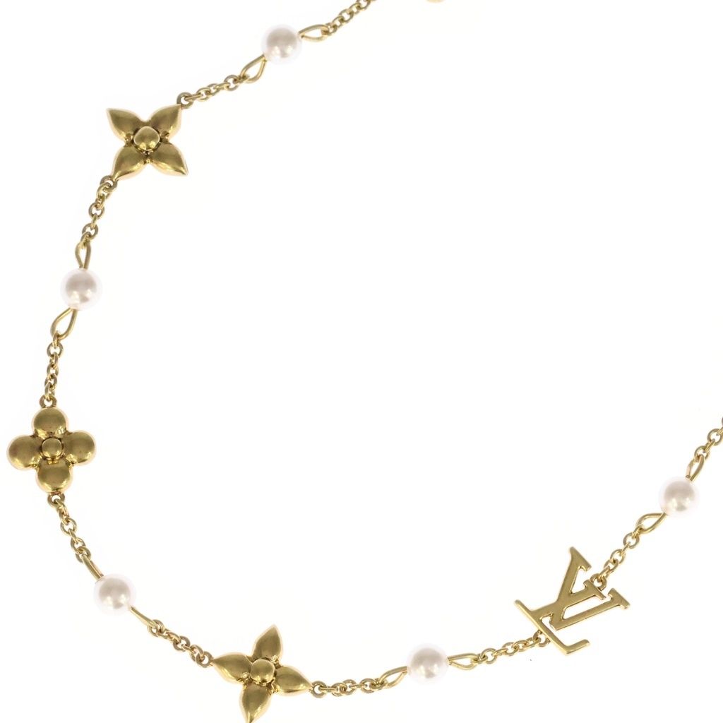 Louis Vuitton Sautoir a Logo Pendant Gold Yg Resin Pearl