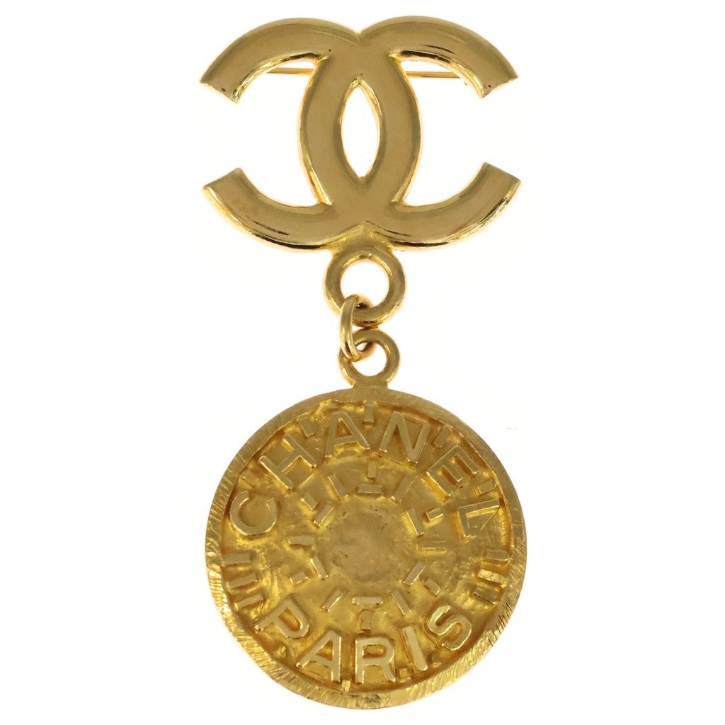 Chanel CC Logo Medal Pin Badge Brooch Gold
