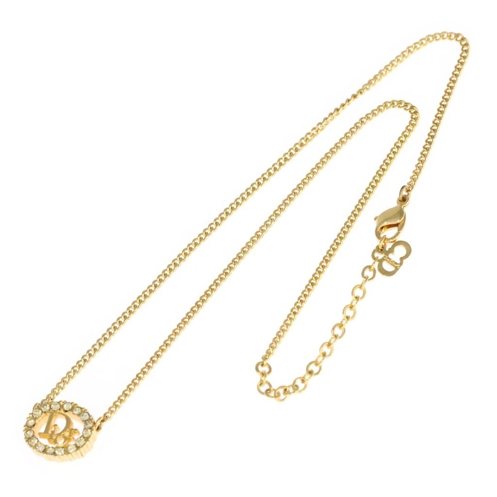 Dior CD Logo Rhinestone Necklace Gold — view 2