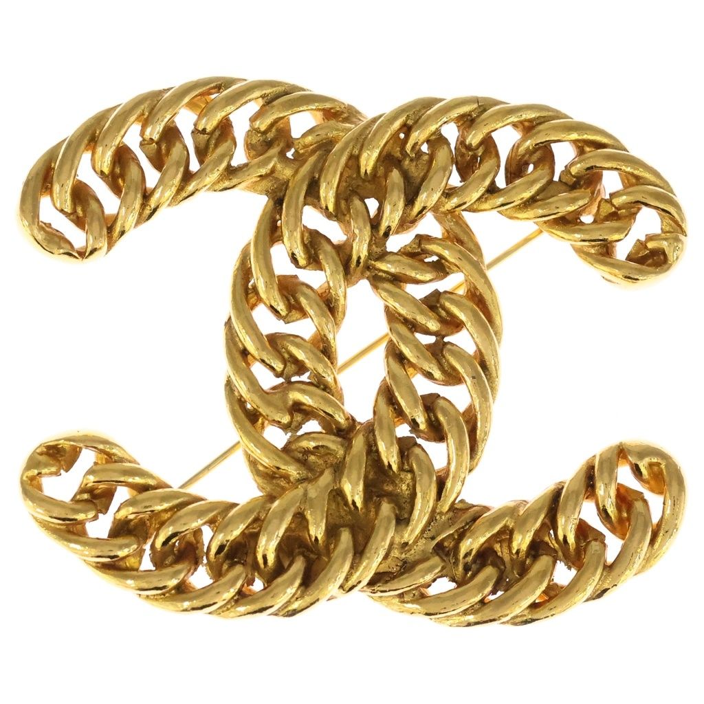 Chanel CC Logo Vintage Chain Motif Brooch Gold