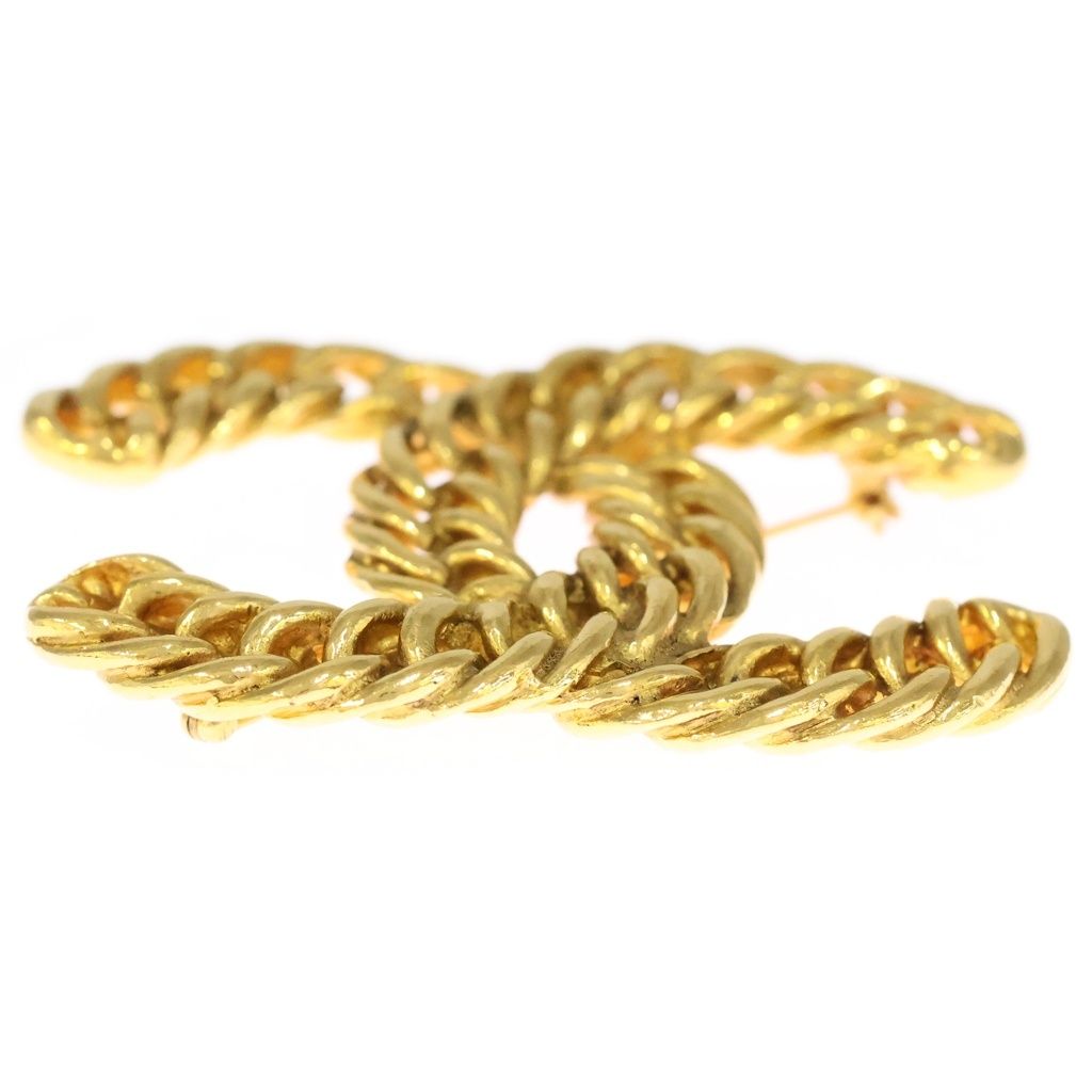 Chanel CC Logo Vintage Chain Motif Brooch Gold — view 5