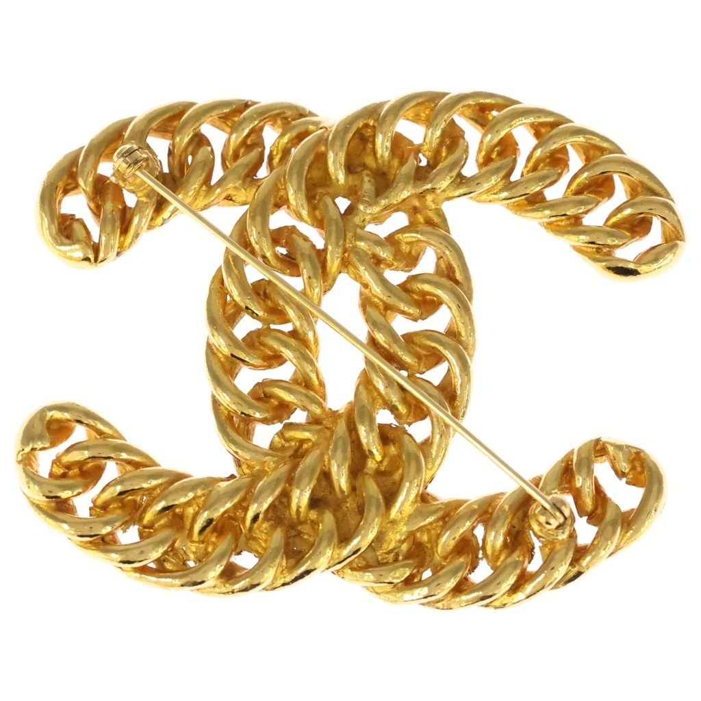 Chanel CC Logo Vintage Chain Motif Brooch Gold — view 2