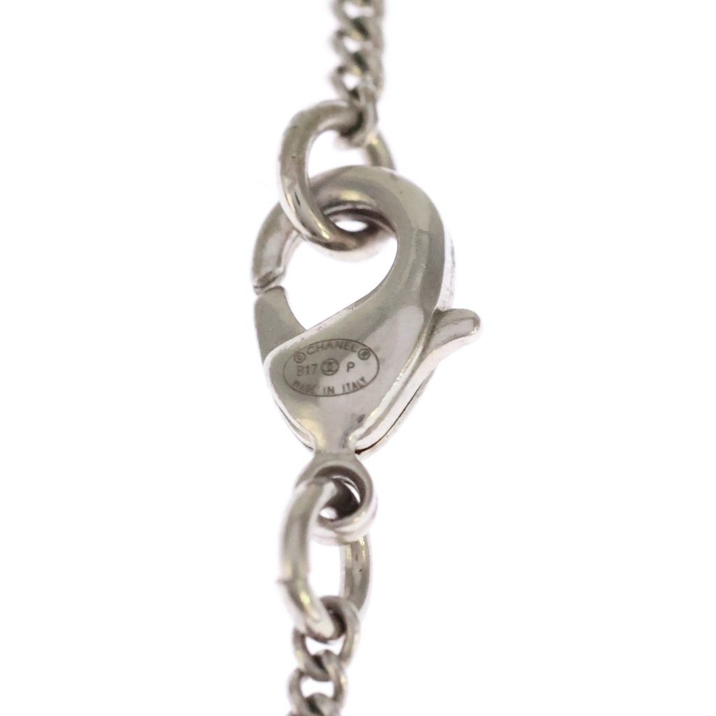 Chanel CC Logo Rhinestone Necklace Long Choker Silver Black — view 5