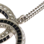 Chanel CC Logo Rhinestone Necklace Long Choker Silver Black — view 6