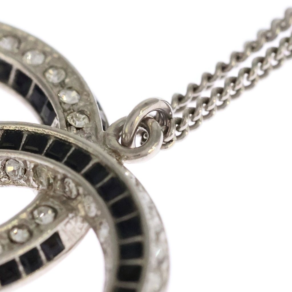 Chanel CC Logo Rhinestone Necklace Long Choker Silver Black — view 6