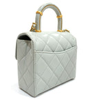 Chanel Top Handle Mini Flap Quilted Shoulder Bag Lambskin Light Blue — view 2
