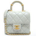Chanel Top Handle Mini Flap Quilted Shoulder Bag Lambskin Light Blue