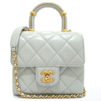Chanel Top Handle Mini Flap Quilted Shoulder Bag Lambskin Light Blue