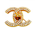 Chanel Brooch Vintage Turnlock Gold Plated Rhinestone