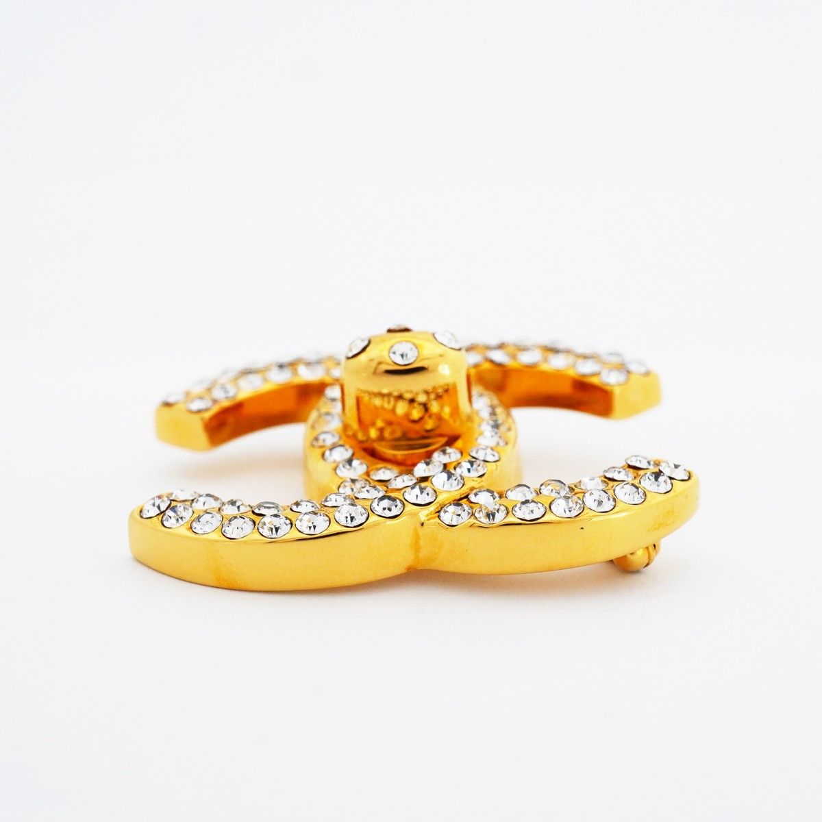 Chanel Brooch Vintage Turnlock Gold Plated Rhinestone — view 3