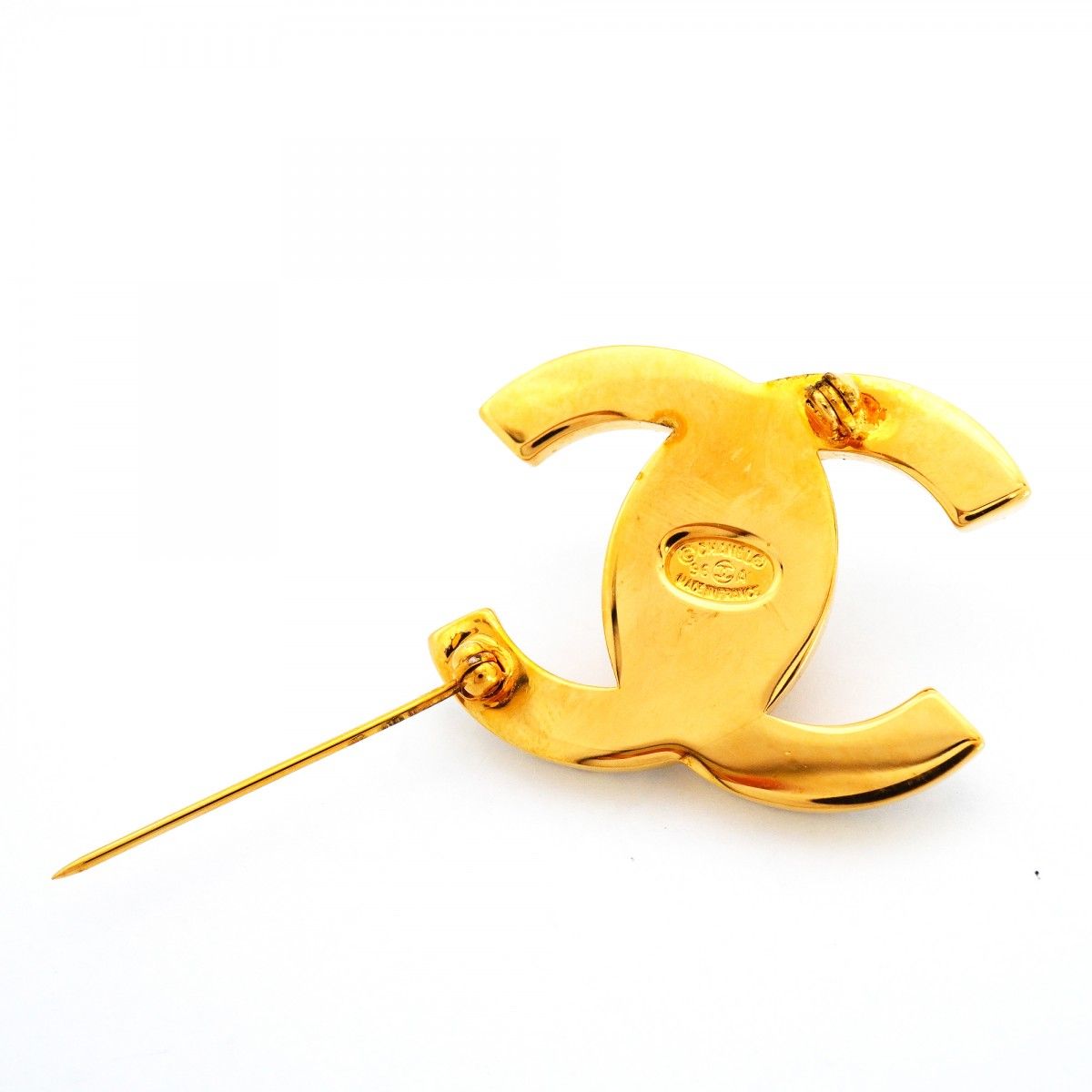 Chanel Brooch Vintage Turnlock Gold Plated Rhinestone — view 6