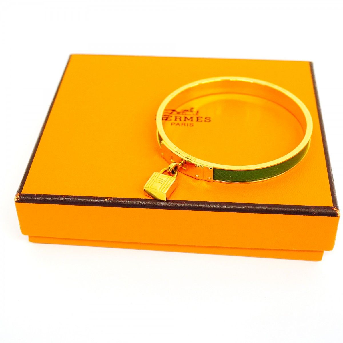 Hermes Bangle Kelly Gold Plated Green Bracelet — view 7