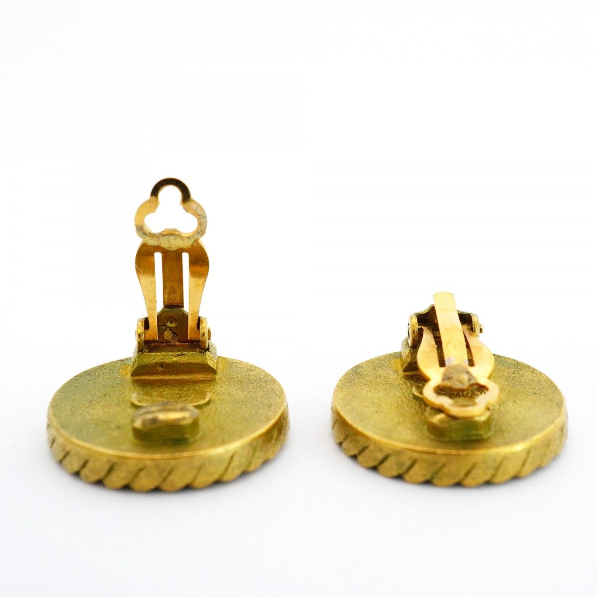 Chanel Earrings Vintage CC Logo Gold Plated Black Cles — view 3