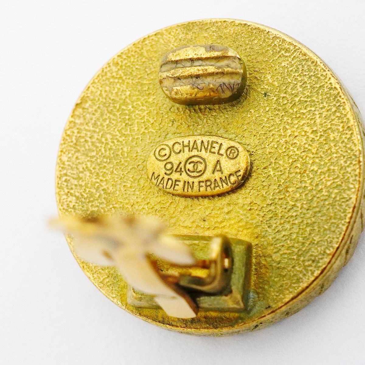 Chanel Earrings Vintage CC Logo Gold Plated Black Cles — view 4