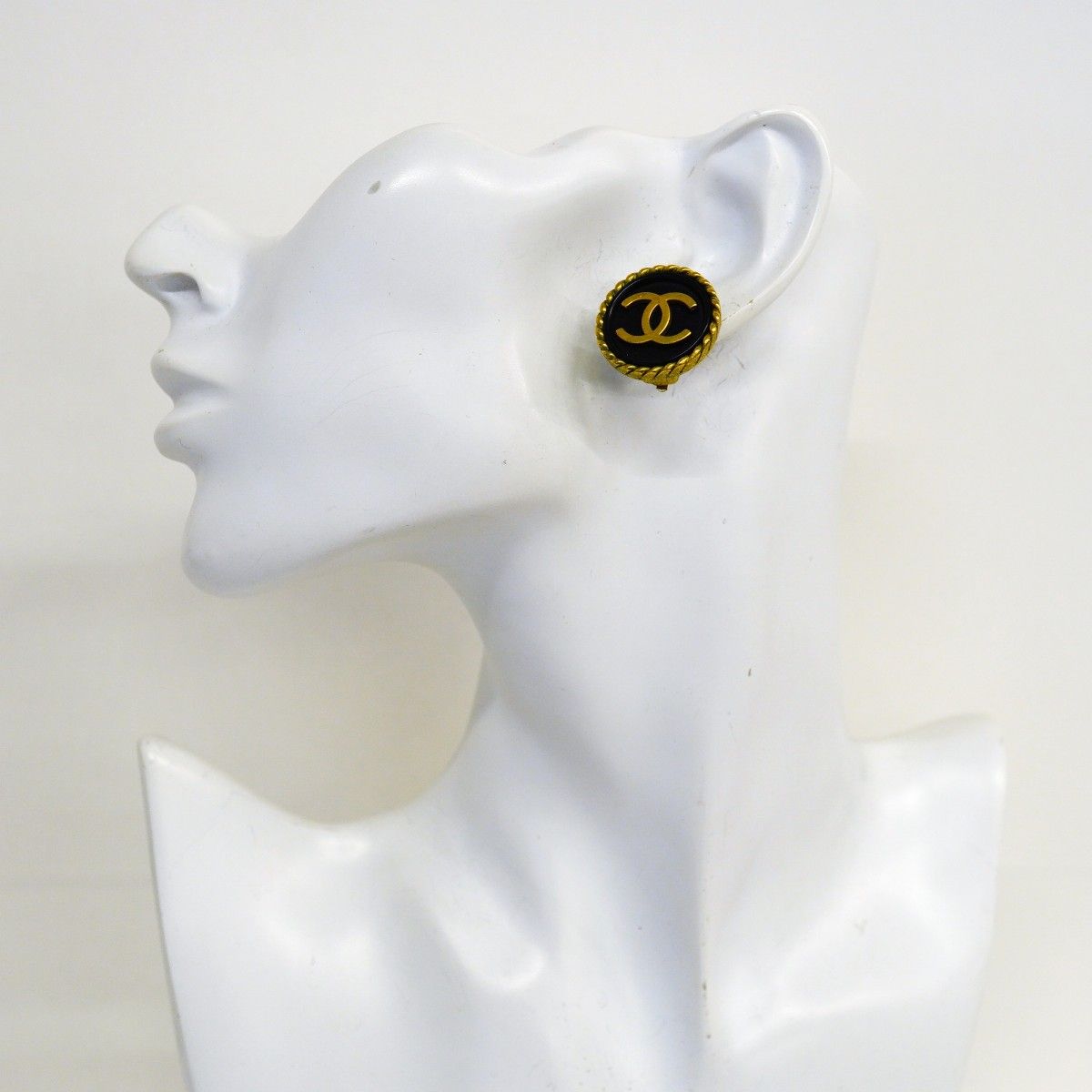 Chanel Earrings Vintage CC Logo Gold Plated Black Cles — view 5