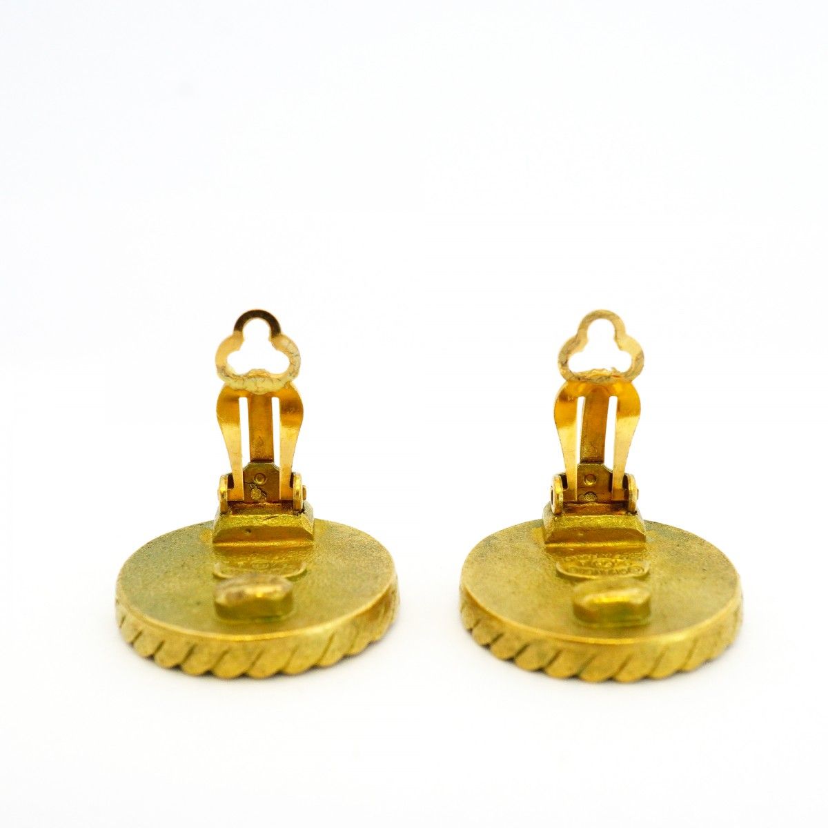Chanel Earrings Vintage CC Logo Gold Plated Black Cles — view 8