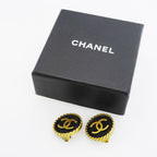 Chanel Earrings Vintage CC Logo Gold Plated Black Cles — view 6
