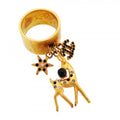 Chanel Ring CC Logo Bambi Gold Plated Rhinestone Black