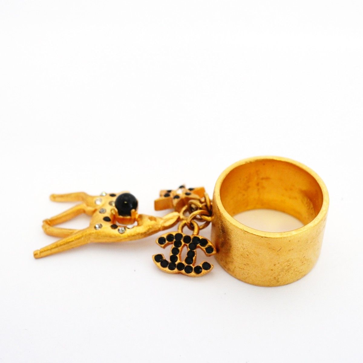 Chanel Ring CC Logo Bambi Gold Plated Rhinestone Black — view 8
