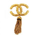 Chanel Brooch Vintage CC Logo Lava Motif Gold Plated