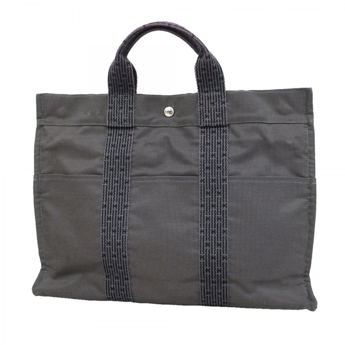 Hermes Tote Her Line MM Canvas Gray Silver