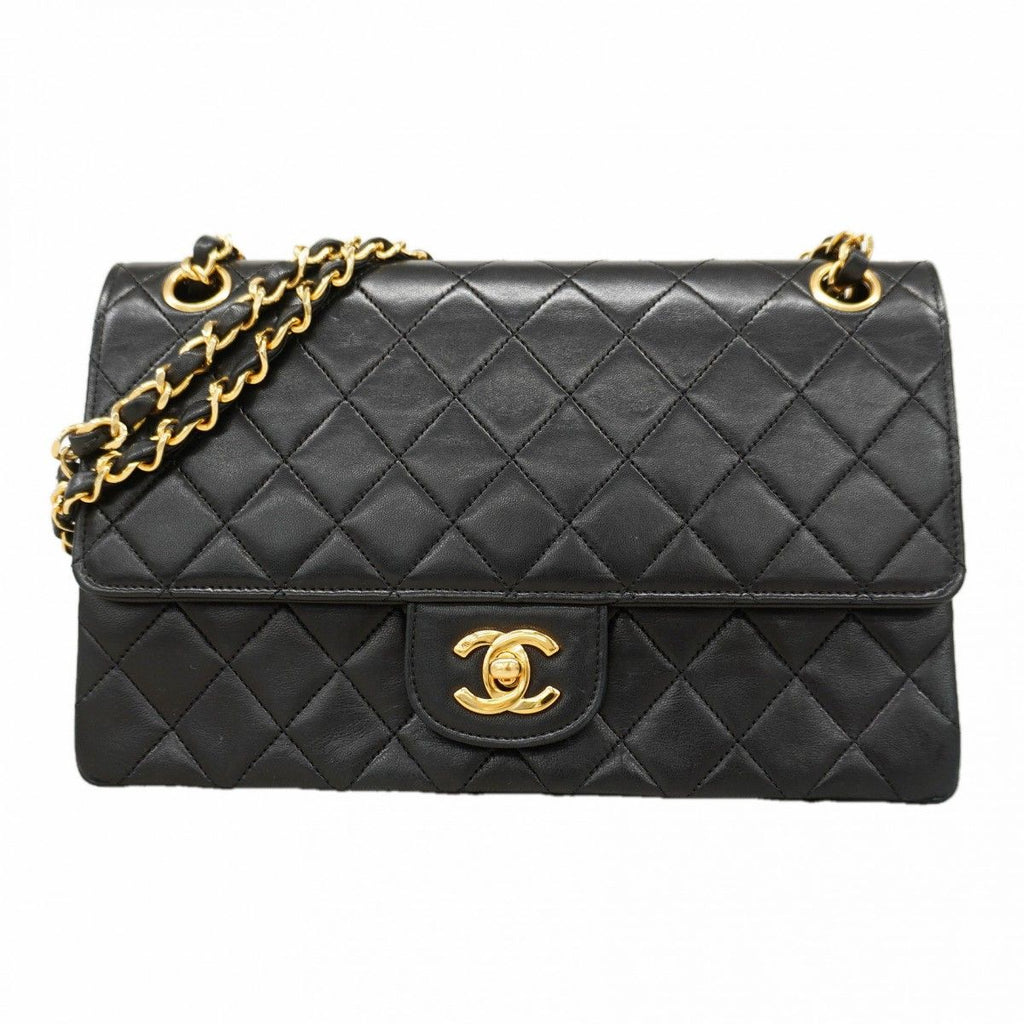 Chanel Shoulder Bag Quilted Lambskin Black Gold