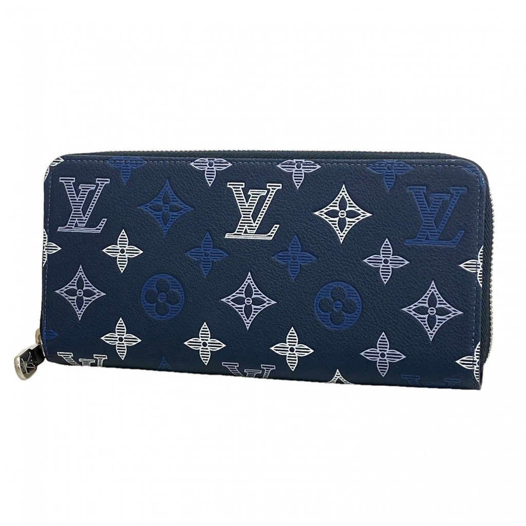 Louis Vuitton Wallet Monogram Shadow Zippy Horizontal Navy Blue