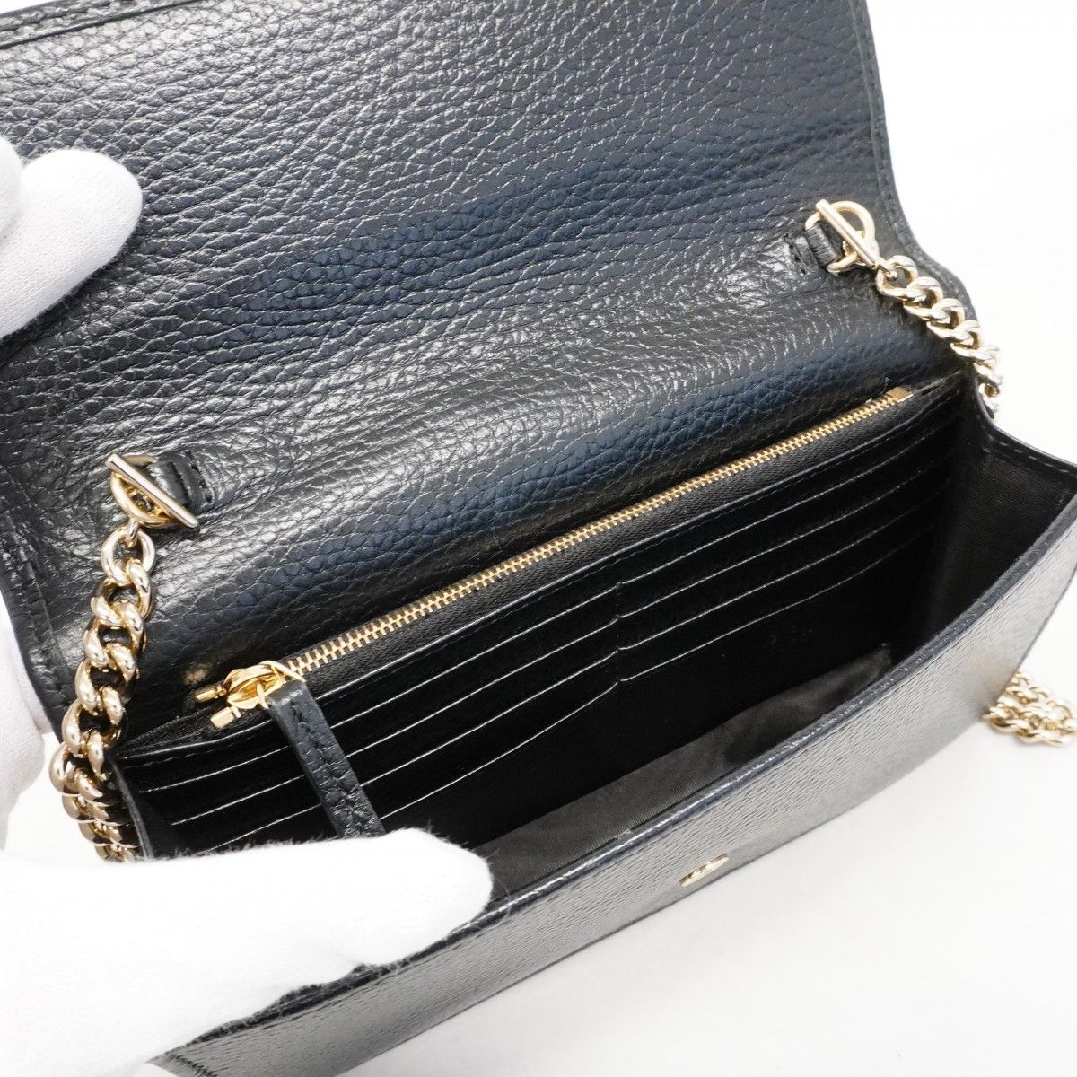 Gucci Shoulder Wallet Interlocking Leather Black Gold — view 4