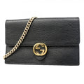 Gucci Shoulder Wallet Interlocking Leather Black Gold