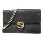 Gucci Shoulder Wallet Interlocking Leather Black Gold